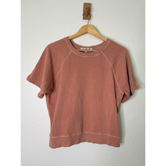 AMO Tops - AMO Short Sleeve Crewneck Sweatshirt Washed Terracotta Pink Size Medium Casual